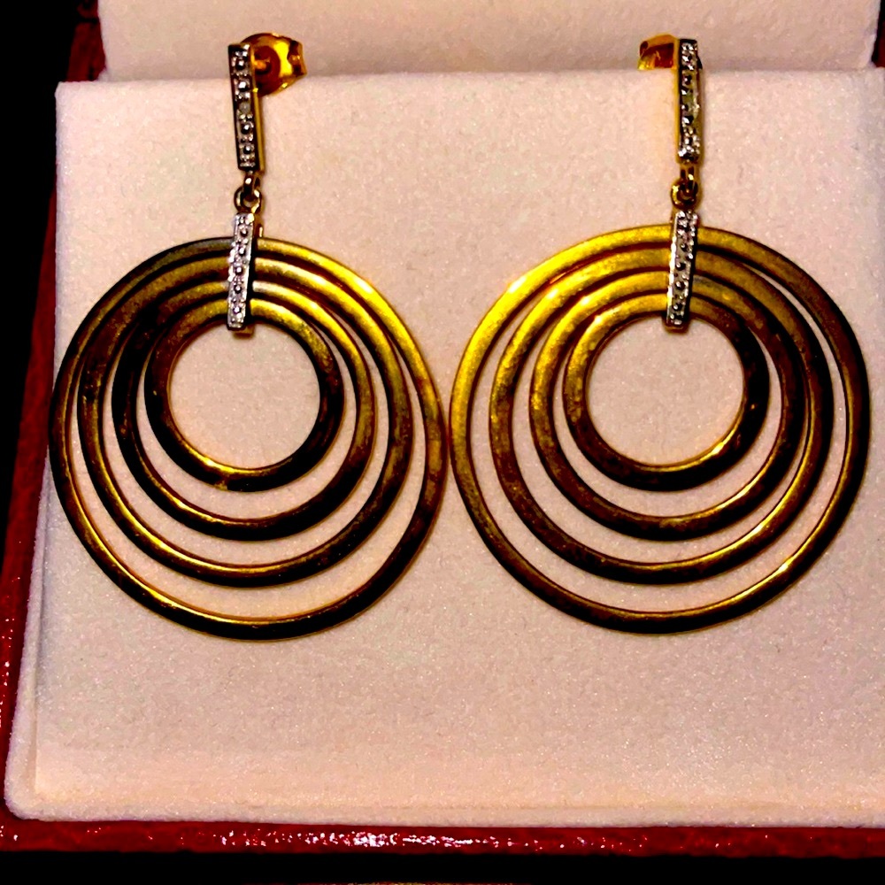 Solid Sterling Silver Yellow Gold Plated Earrings - image 1